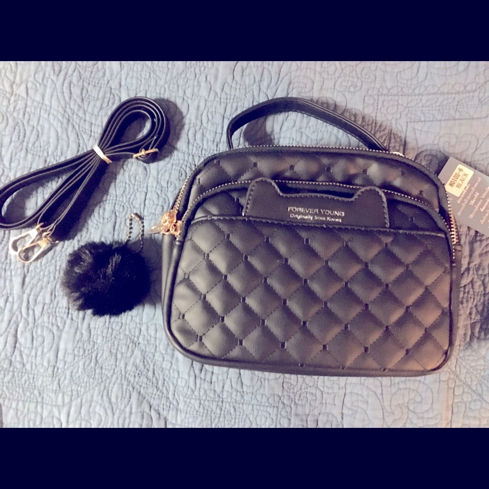 Sold Forever young Black cat crossbody purse
